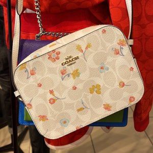 Coach Mini Camera Bag In Signature Canvas With Mystical Floral Print c8700 Chalk